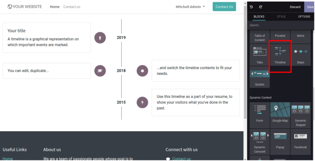 Odoo 14 Timeline Snippet