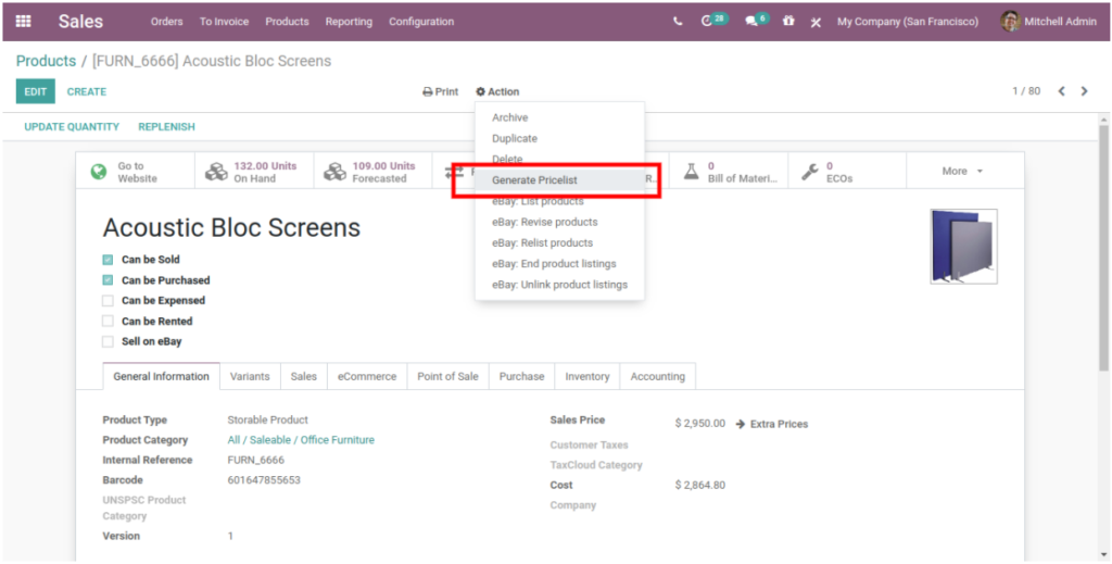 Product Price list Odoo 14