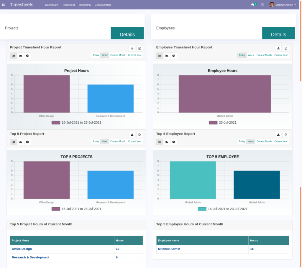 Odoo Timesheet Dashboard