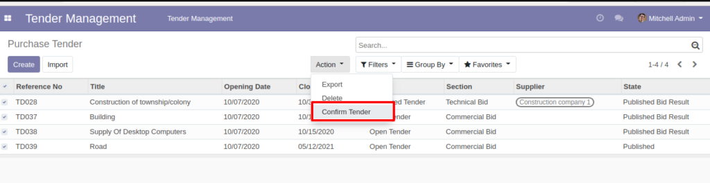 Odoo Tender Management