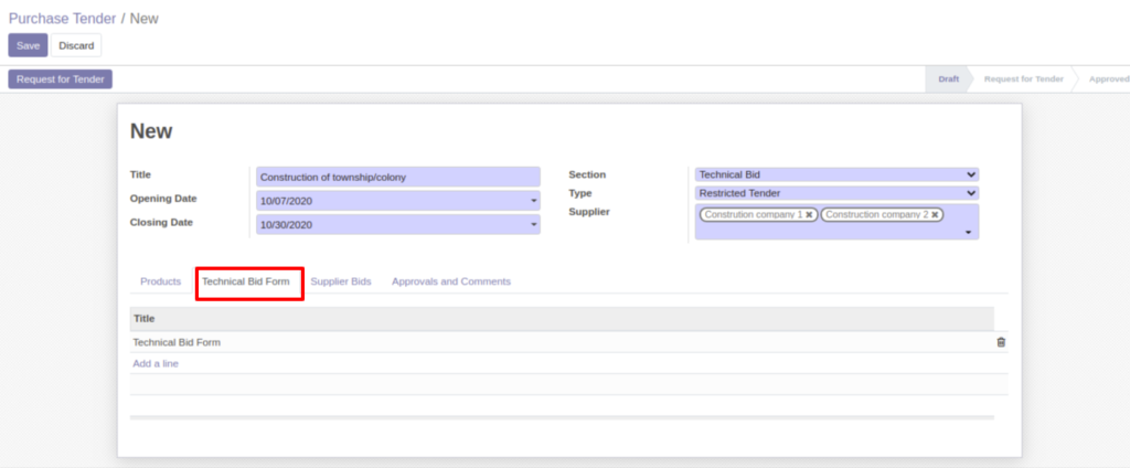 Odoo Tender Management