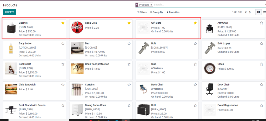 List View of Products- Odoo 15