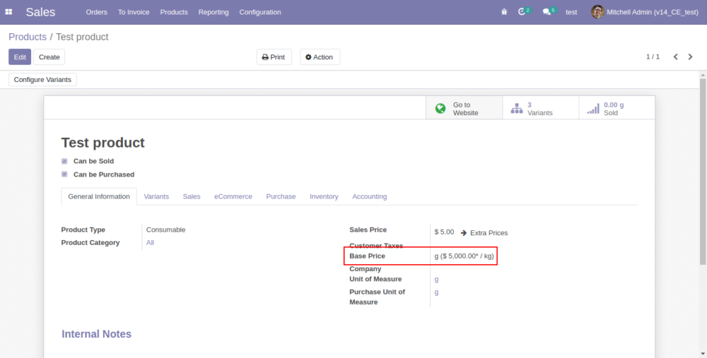 Base Price for Product Variants in Odoo