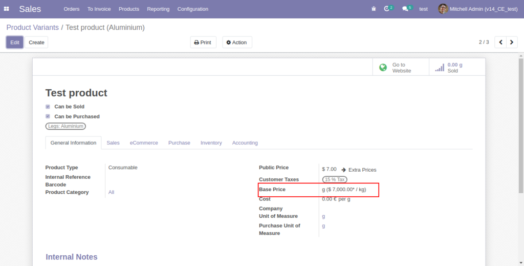 Base Price for Product Variants in Odoo