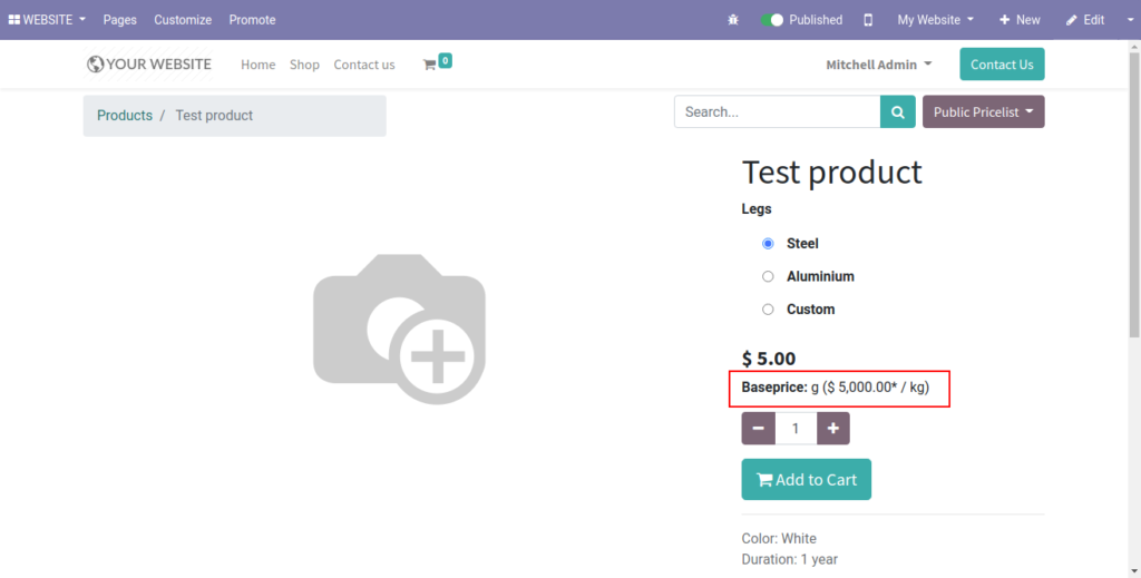 Base price for Product Variants in Odoo