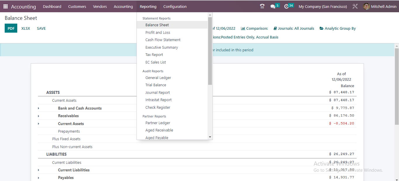 Odoo Standard Reports