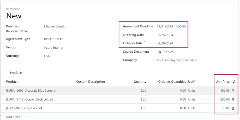 Blanket Order in Odoo