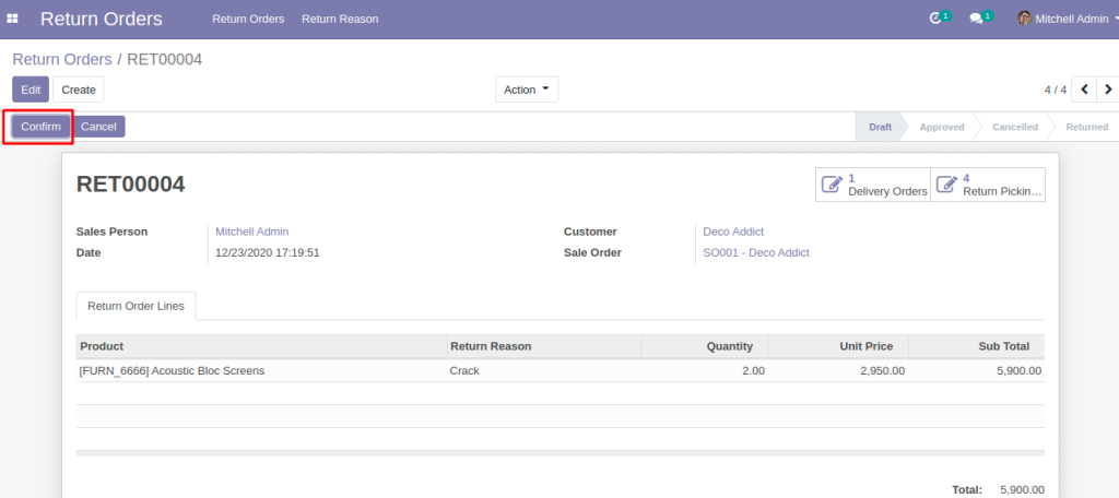 Odoo Return Order Management from Backend and Frontend 4 Odoo Return Order Management