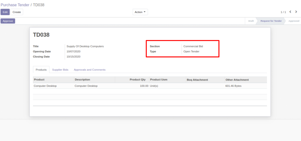 Odoo Tender Management