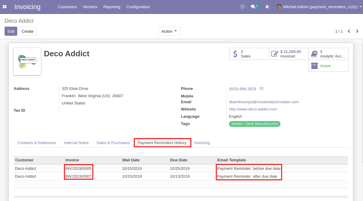 payment reminder history
