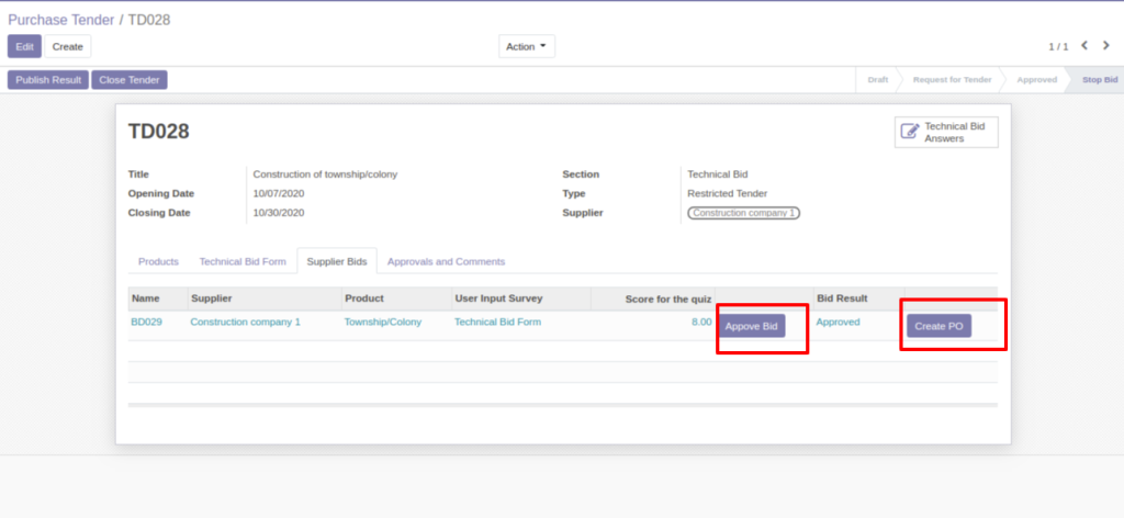 Odoo Tender Management