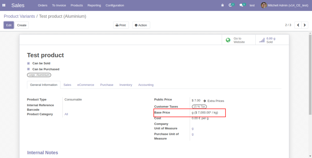 Base Price for Product Variants in Odoo