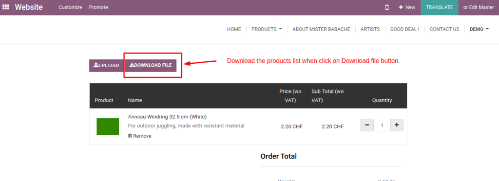 How to Import Items in Cart from XLSX file in Odoo Website Module? 2 Odoo Website Module