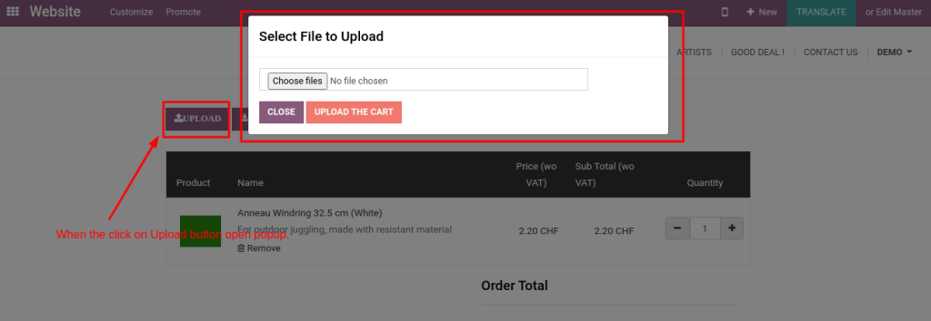 How to Import Items in Cart from XLSX file in Odoo Website Module? 3 Odoo Website Module