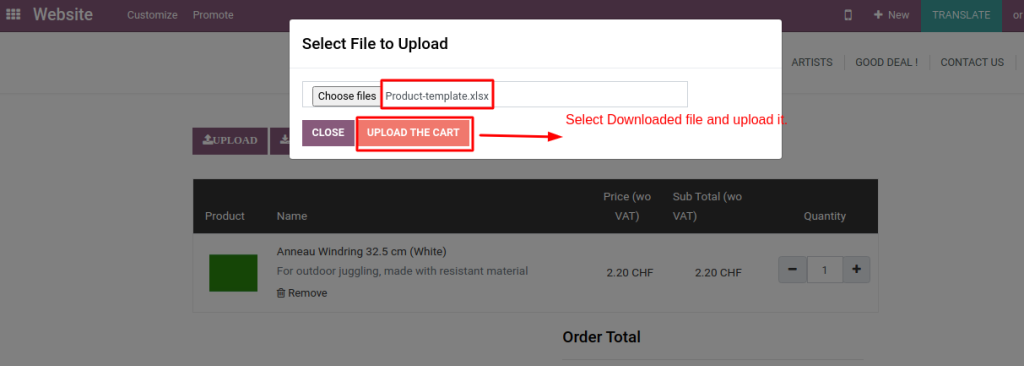 How to Import Items in Cart from XLSX file in Odoo Website Module? 4 Odoo Website Module