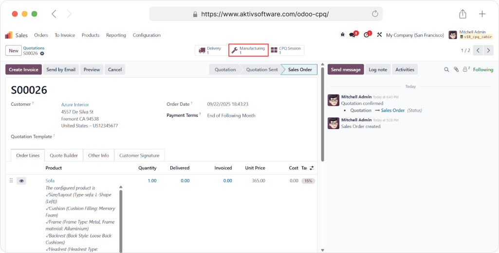 How to Handle Complex Product Configuration in Odoo? 6 Quote & BoM generation in Odoo CPQ